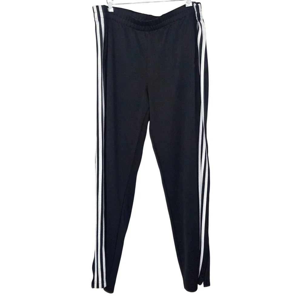 Adidas Womens 2XL‎ Black White 3 Stripe Track Pants Ankle Zip Joggers Training